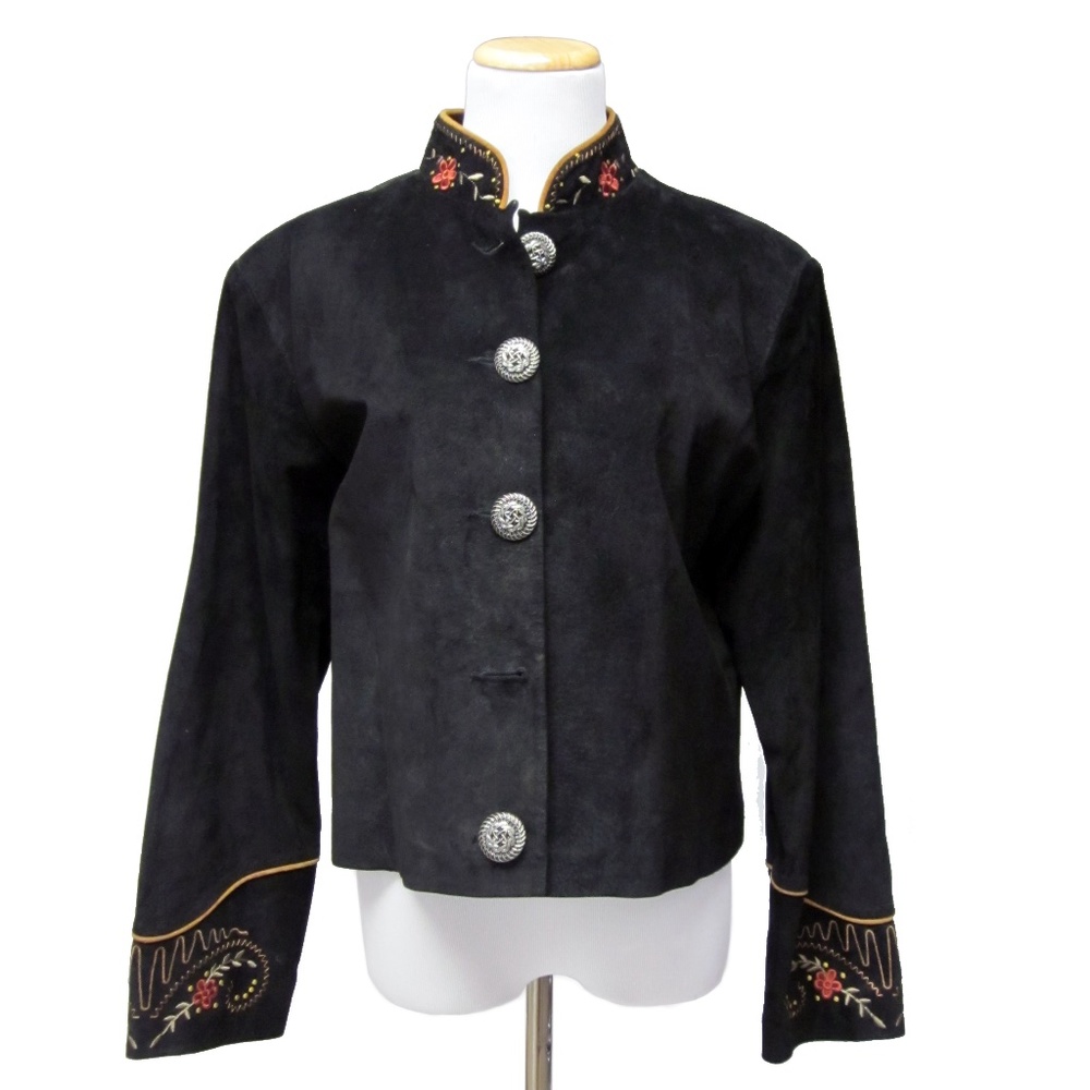 Scully Embroidered Black Suede Cropped Western Jacket / Size 14